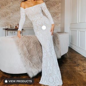 Long Sleeve White Cream Dress perfect for Prom or Wedding Dress.